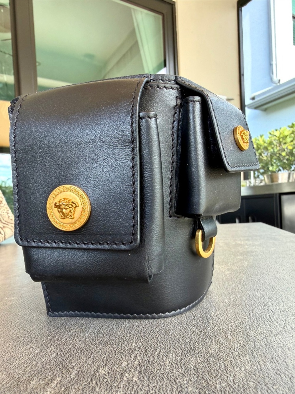 Versace Medusa Leather Arm Bag Pouch Band Black Gold Hardware Authentic Runway
